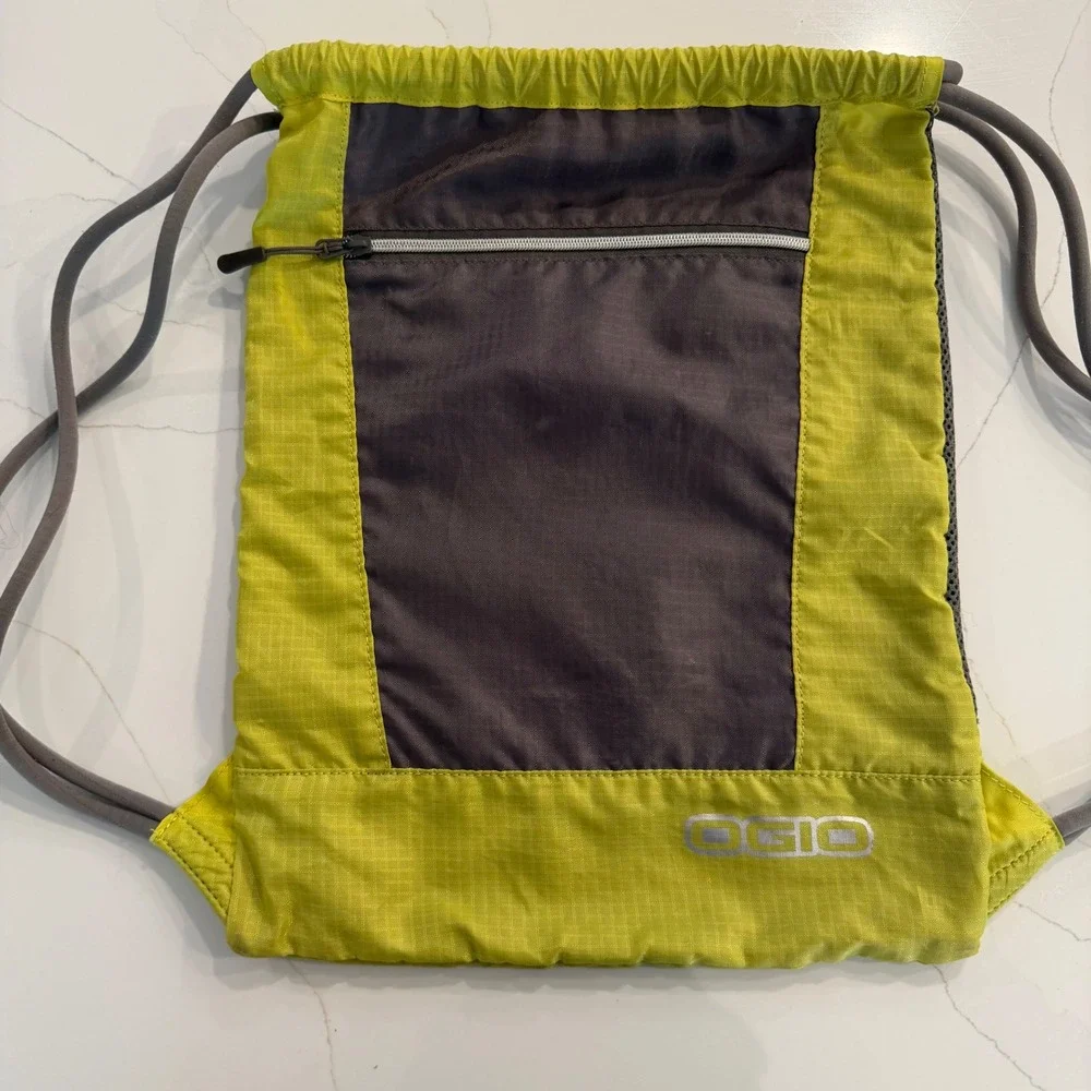 OGIO Lime Green Ripstop Drawstring Backpack Mesh Panels Cinch Sack Bag